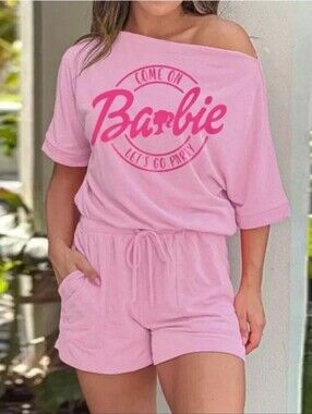 Barbie Skew Neck Drawstring Romper Sz XL